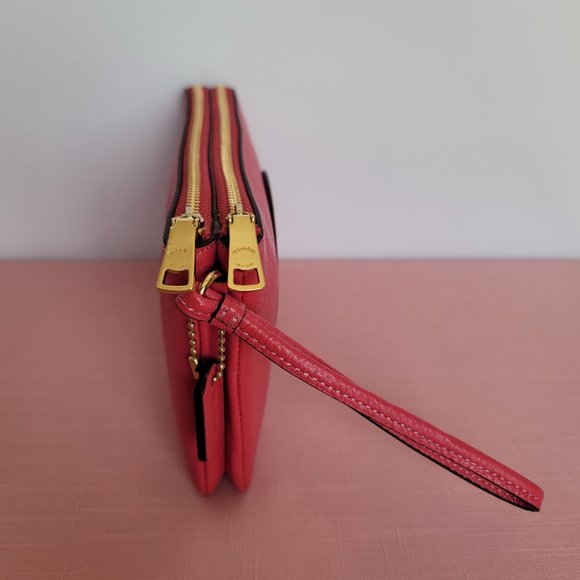 COACH Dempsey Double Zip Wristlet with Patch - Fuchsia color 🎈$98. ⭐ - Picture 9 of 16